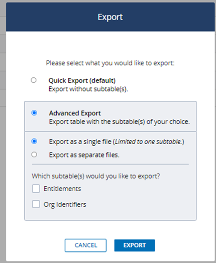Entitlement Reference Guide - Section 10 - 10.5 export